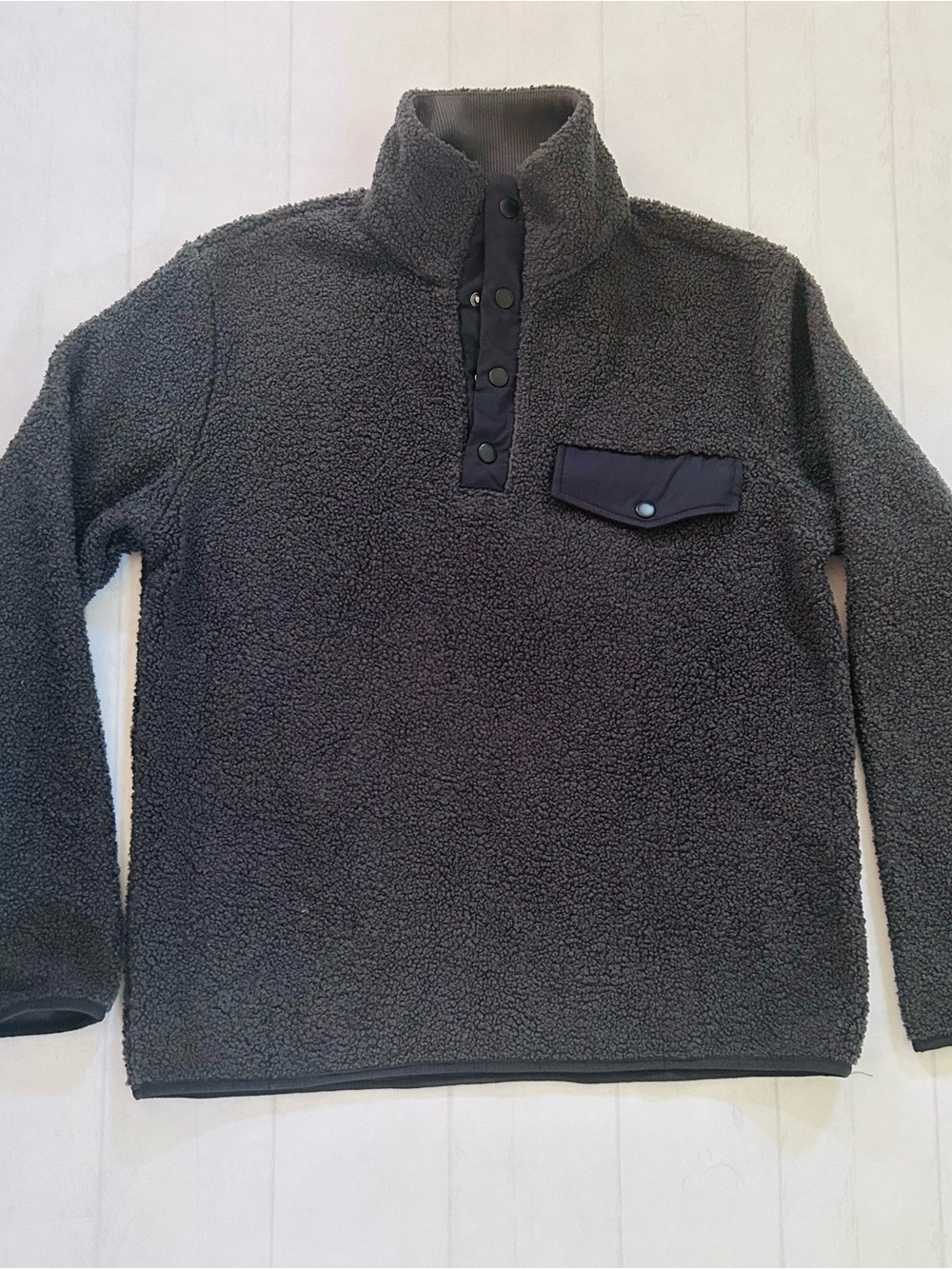 Magaschoni Men's Charcoal Gray Sherpa Zip Pullover Sz SP
